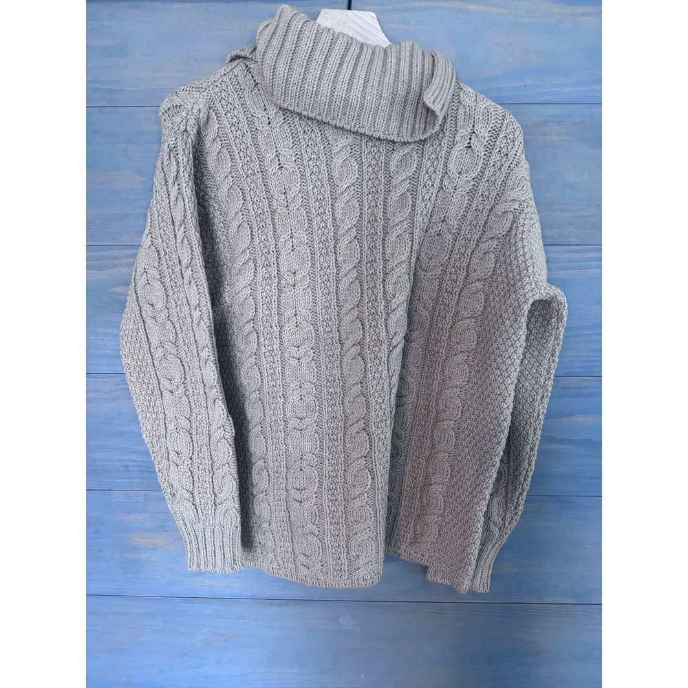 Aran Crafts Merino Wool Sweater Medium‎ Cable Knit Turtleneck Ireland Tan Funnel